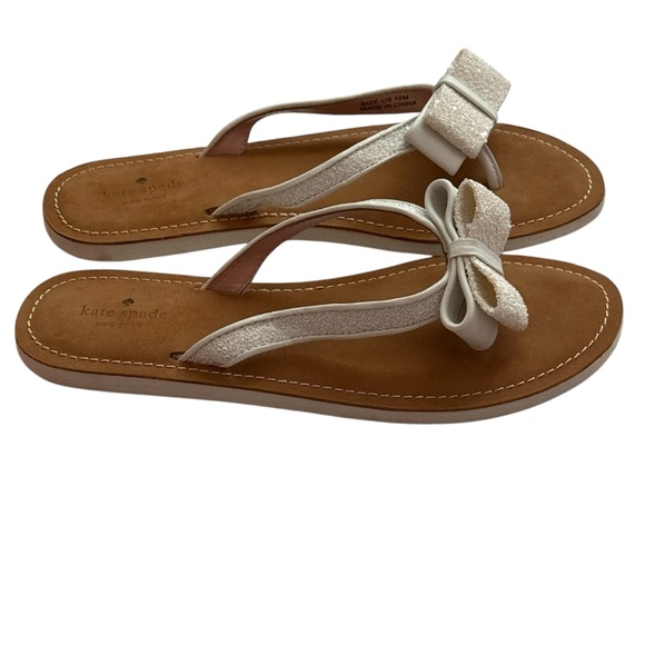 Kate Spade Icarda Glitter Bow Thong Sandals Size 10 White - Picture 2 of 9